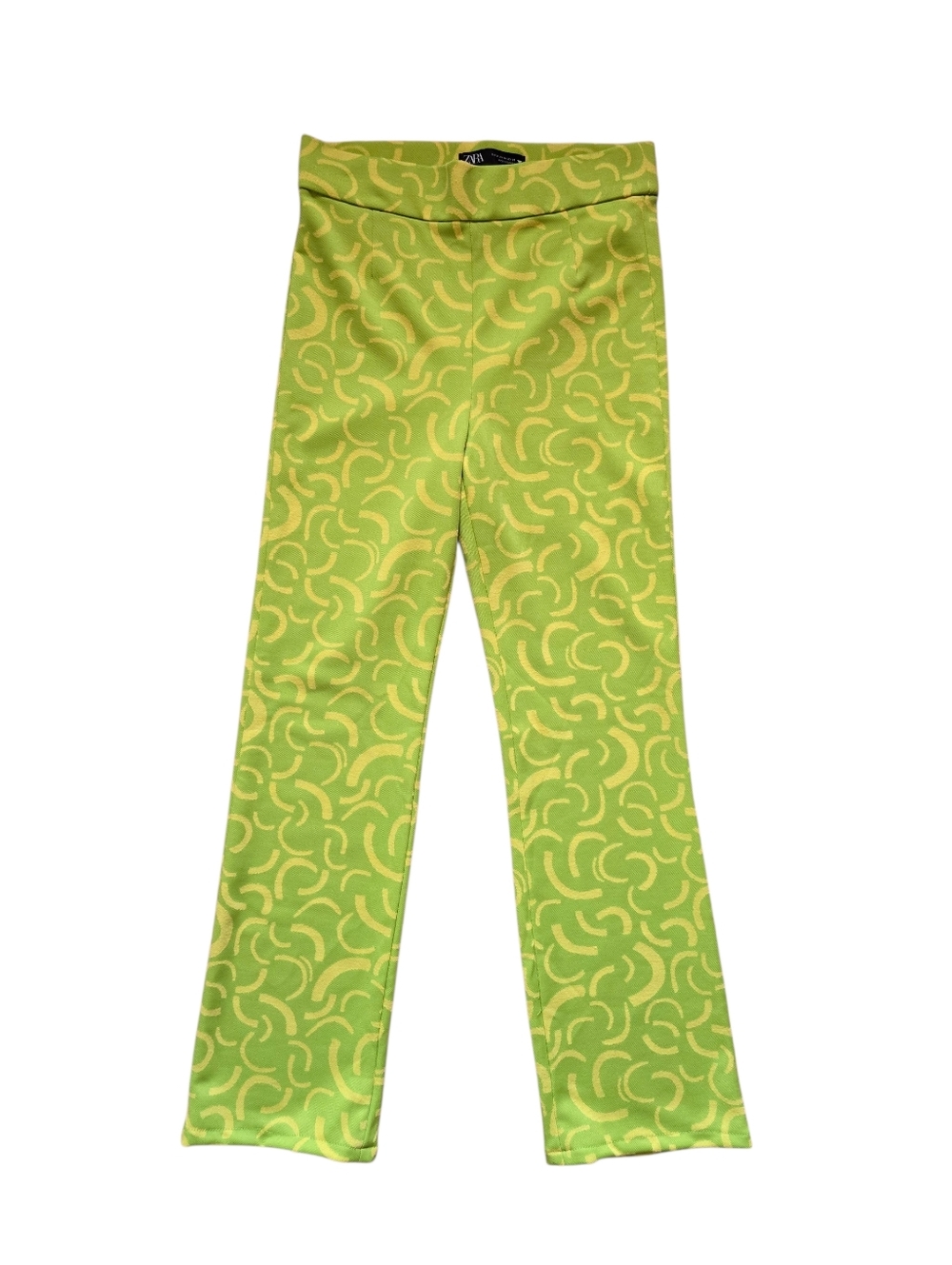 Like New 💚💛 Zara Women's Lime Green/Yellow Hi-Rise Jacquard Knit Cropped Pants - Picture 8 of 16